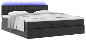 Cama otomana com colchões&amp;LEDs 160x200cm couro artificial preto