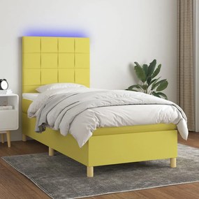 vidaXL Cama box spring c/ colchão e LED 90x190 cm tecido verde