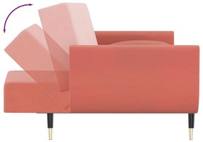 Sofá-cama 2 lugares com duas almofadas veludo rosa