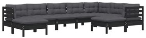 9 pcs conjunto lounge jardim c/ almofadões pinho maciço preto