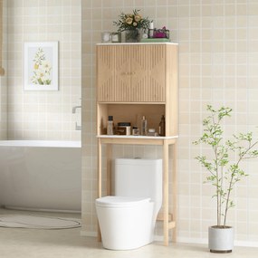 Móvel de casa de banho 66 x 25 x 168 cm, armário de casa de banho com porta dupla e prateleiras cor de carvalho