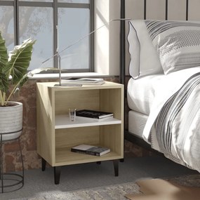 vidaXL Mesas cabeceira pernas metal 2 pcs 40x30x50 cm carvalho/branco