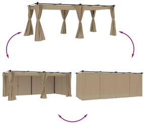Gazebo com cortinas 6x3 m aço cinzento-acastanhado