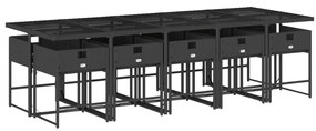 11 pcs conjunto de jantar p/ jardim c/ almofadões vime PE preto