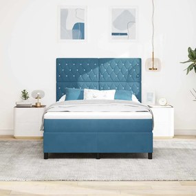Cama Box Spring vidaXL com Colchão e LED Azul Escuro 140x190 cm Veludo