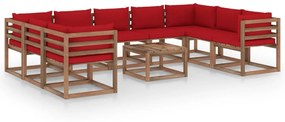 10 pcs conjunto lounge para jardim com almofadões vermelhos