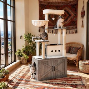 Arranhador de gatos 2 em 1 com cavidade para descansar 80 x 49 x 170 cm cinza-bege