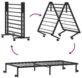 Estrutura de cama sem colchão Dobrável 90x190 cm aço preto