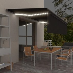 vidaXL Toldo automático com estore/LED/sensor de vento 5x3 m antracite