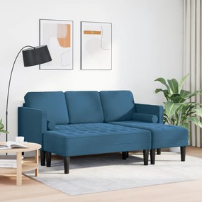 Sofá de Jardim vidaXL com Banco e Almofadas em Veludo Azul em L