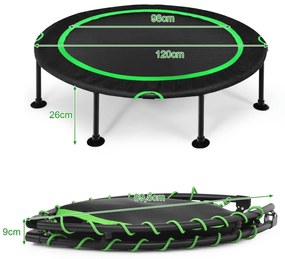 Trampolim Dobrável para Crianças com Almofadas de Segurança e Cordas Duráveis para Crianças Verde e Preto 120 cm