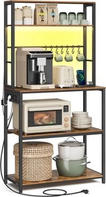 Armário de cozinha 40 x 80 x 168,4 cm com iluminação LED e tomadas, castanho vintage-preto