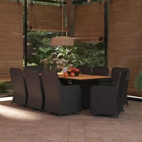 vidaXL 9 pcs conjunto de jantar para jardim vime PE preto
