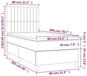 Cama box spring c/ colchão e LED 80x200 cm tecido preto