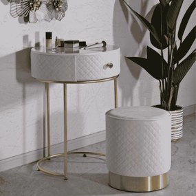 MESA DE CABECEIRA/TOCADOR COM PUFF Ø 52x70 - 36x39 CM CREME E DOURADO
