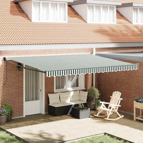 vidaXL Toldo Retrátil Automático Verde e Branco 450x300 cm