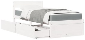 vidaXL Cama com gavetas e colchão 100x200 cm pinho maciço branco