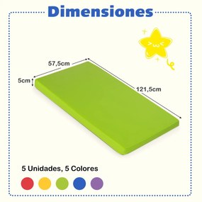 Conjunto 5 Colchões para Descanso Infantil de Espuma para Crianças para Dormir Arco-íris com Capas Multicoloridas