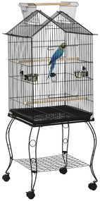 PawHut Gaiola para Pássaros com Suporte Rodas Bandeja Amovível 2 Comed