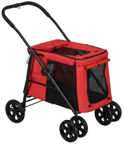 PawHut Carrinho de Passeio para Animais de Estimação Dobrável Almofada Incluída 600D Oxford 102×62×105 cm Vermelho | Aosom Portugal