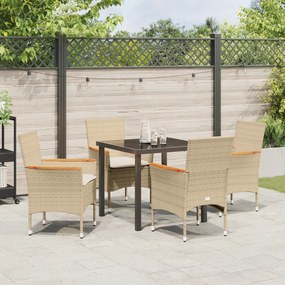 Conjunto de Jantar de Jardim de 5 Peças com Almofadas Bege de Rattan P
