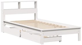 Cama com estante sem colchão 90x190 cm pinho maciço branco
