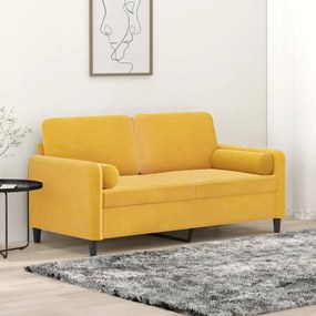 vidaXL Sofá 2 lugares c/ almofadas/almofadões 140 cm veludo amarelo