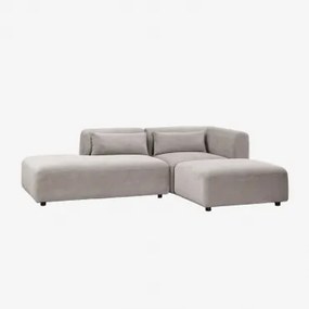 Sofá Modular De Canto Em 2 Peças Com Chaise Longue À Esquerda E Puff Fogler Bombazina Cinzento Toupeira Claro - Sklum