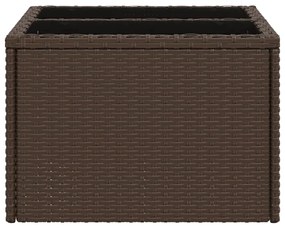 Mesa de jardim com tampo de vidro 55x55x37 cm vime PE castanho