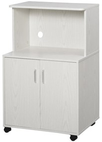 HOMCOM Armário Auxiliar para Microondas Armário de Cozinha Baixo com Armário de 2 Portas e Prateleira Ajustável com Rodas Carga 70 kg 60,4x40,3x97 cm Branco