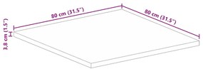 Tampo de mesa quadrado 80x80x3,8 cm mangueira áspera maciça