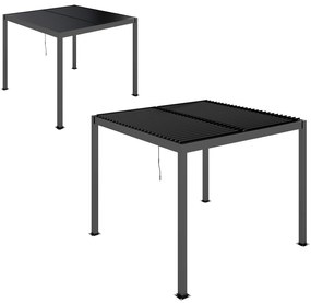 Outsunny Pérgola de Alumínio 3x3 m Pérgola de Jardim com Teto de Lâminas Ajustáveis e Sistema de Drenagem Impermeável Anti-UV Cinza Escuro