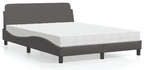 Cama com colchão 140x200 cm couro artificial cinzento