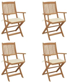 vidaXL Cadeiras de jardim dobráveis c/ almofadões 4 pcs acácia maciça