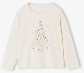 Camisola de Natal com motivo de árvore de Natal brilhante e mangas compridas, para menina cru