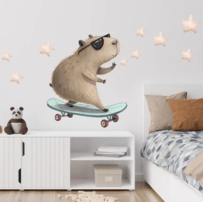 Autocolante de parede - Capivara num skate
