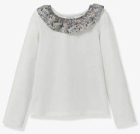 Camisola com gola em tecido Liberty em algodão biológico CYRILLUS,  cru
