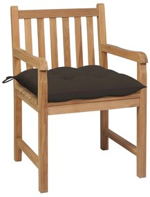Cadeiras de jardim c/ almofadões cinza-acast. 2 pcs teca maciça