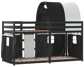 Beliche com cortinas 90x200 cm pinho maciço branco e preto
