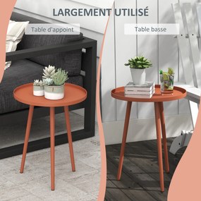 Mesa de centro redonda para jardim Ø40 x 50 cm (altura), mesa auxiliar de exterior com rebordo redondo em aço, vermelha