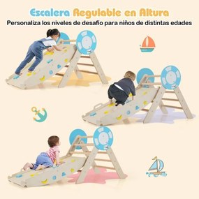 Conjunto triangular 8 em 1 de escalada para bebés com rampa, escada e arco de escalada Montessori de madeira Natural