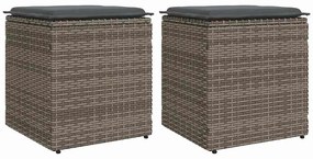 vidaXL Bancos jardim com almofadas 2 unid 40x40x43 cm vime PE cinzento