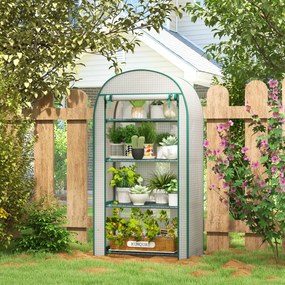 Estufa de jardim 80 x 50 x 160 cm e de varanda resistente aos raios UV, com porta enrolável, 4 prateleiras e cobertura em PE,, branca