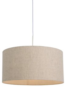 Candeeiro de suspensão rústico branco com abajur de algodão cinzento claro 50 cm - Combi Moderno,Rústico ,Clássico / Antigo