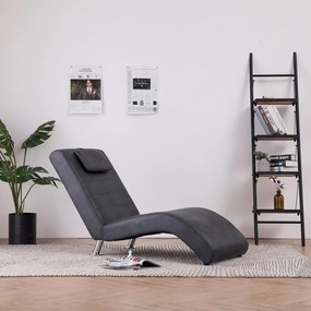 vidaXL Chaise longue com almofada camurça artificial cinzento