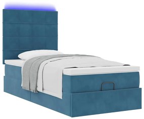 Estrutura cama otomana com colchões azul escuro 90x190cm veludo
