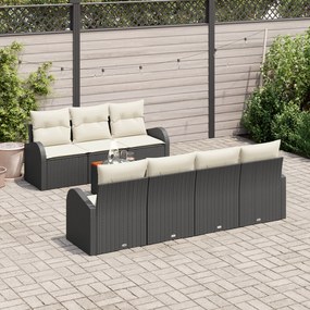 Conjunto de Sofás de Jardim com 8 Peças e Almofadas Preto Rattan Polié