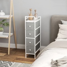 Móvel de Arrumação Estreito com 4 Gavetas de Tecido para Espaços Pequenos 20x43x81,5 cm Cinzento Claro