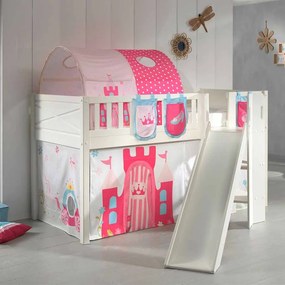 Conjunto cama Infantil SCOTT + escorrega + cortina de brincar PRINCESAS + Túnel + 3 bolsos de arrumação Branca