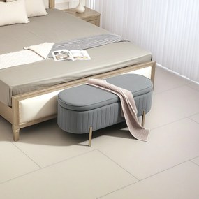 Banco de arrumação, pufe de veludo com tampa, pés de metal, capacidade de 72 L, 108 x 44 x 43,5 cm, creme